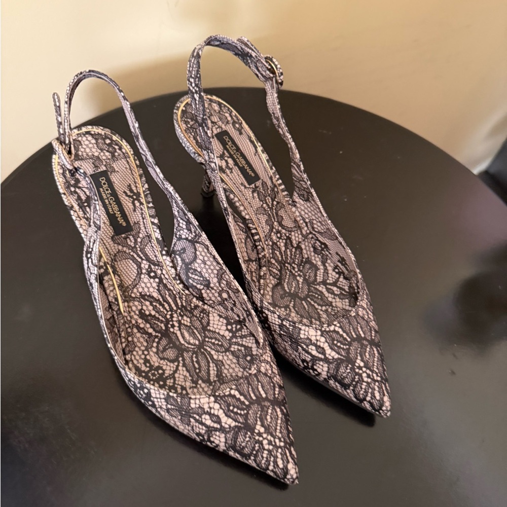 Dolce & Gabbana Black Lace Slingback Pointed-Toe Heels + Dust Bag + Box - Picture 7 of 9
